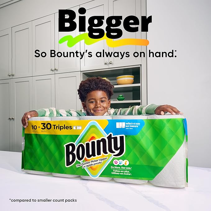 Bounty Select-A-Size Paper Towels, White, 2 Mega Rolls = 8 Regular Rolls