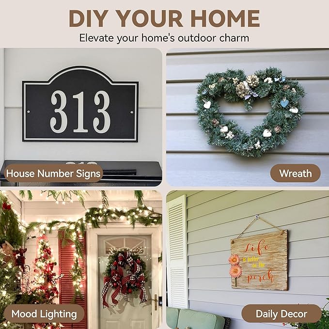 HUXOR Vinyl Siding Hooks, No Drilling Required, Stainless Steel Outdoor Hooks for Hanging Decorations, House Number Signs, or Lights, Easy to Install & Detach, Max Load 10 Lbs, 10 Pack