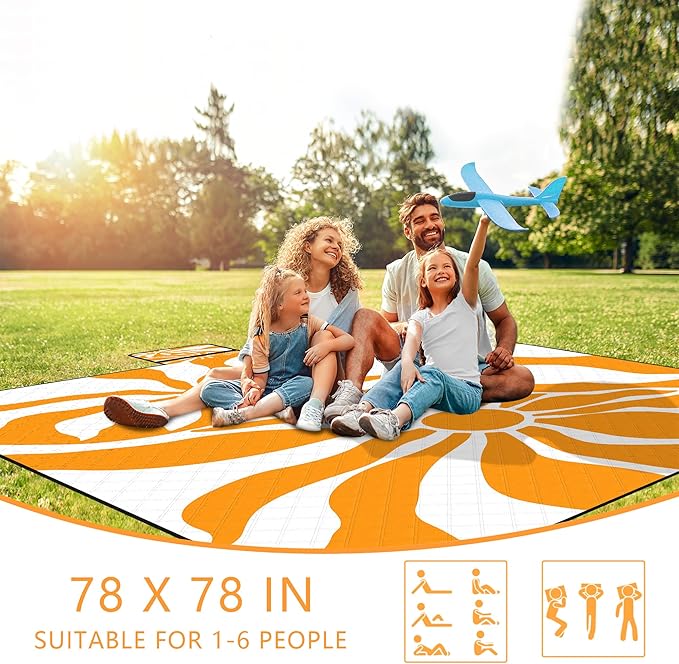Picnic Blankets Waterproof Sandproof,79''*79'' Large Washable Soft and Comfortable Outdoor Beach Blanket, Foldable Portable Picnic Mat Beach Vacation Essentials for Camping, Park, Lawn and Wedding