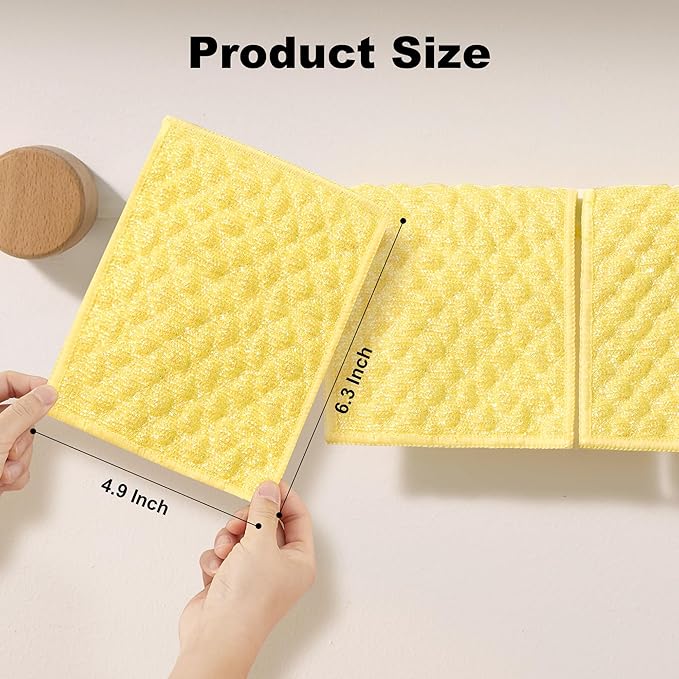 JOYMOOP 16 Packs Microfiber Cleaning Cloth - Bubble Mesh, Reusable Non-Scratch Cleaning Rags, Dual-Sided Dish Cloths, Multipurpose Dish Rags for Dishwashing, Kitchen, Stainless Steel, Yellow