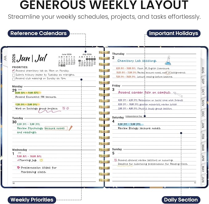 Planner 2026-2027, Academic Year Monthly and Weekly Calendar Planner, Jul 2026 - Jun 2027, Hardcover Teacher Student Planning Agenda book with Tabs, Perfect for School Office Supplies, 8.5" x 11" - Starry Night