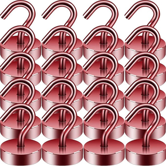 Neosmuk Magnetic Hooks, Cruise Ship Essentials, 40lb+ Heavy Duty Magnetic Hooks for Cruise Cabins, Refrigerator, Grill, Hanging, and Travel | Extra Strong Must-Haves Magnet Hook,Red,Pack of 20