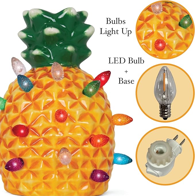 Milltown Merchants Ceramic Night Light - Plugin Vintage Tree with Lights - Mini Decorative Tree (Pineapple)