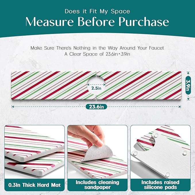 Stone Faucet Mat for Kitchen Sink, Diatomite Drying Stone Mat for Kitchen Counter, Prevent Moisture – Sink Splash Guard Home Decor (Red/Green, 23.6" x 3.9")