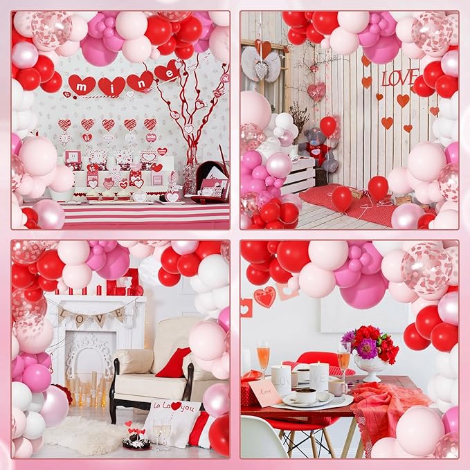 Ouddy Party Red and Pink Balloons Arch Garland Kit, Different Sizes 18 12 10 5 Inch Rose Red Latex Confetti Red and Pink Balloon for Birthday Wedding Engagement Party Decorations