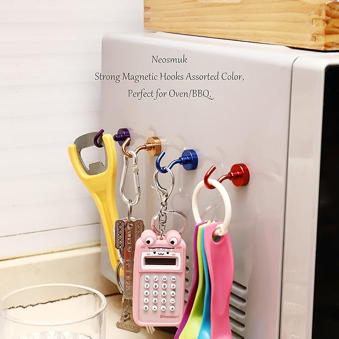 Neosmuk Magnetic Hooks, Heavy Duty 30lb+ Strong Magnet Hook for Cruise Cabins, Cruise Ship Essentials for Hanging, Metal Wall Refrigerator Hangers (Purple, 15 Pack)
