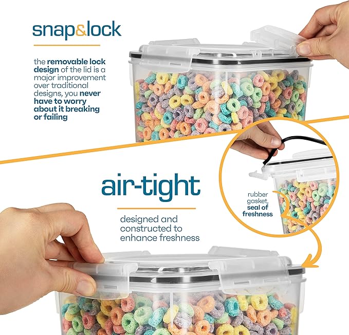 Flour Sugar Storage Containers (5.3L/4pk) Great Rice Canister Sets For The Kitchen Pantry, Large Food Storage Containers With Lids Airtight
