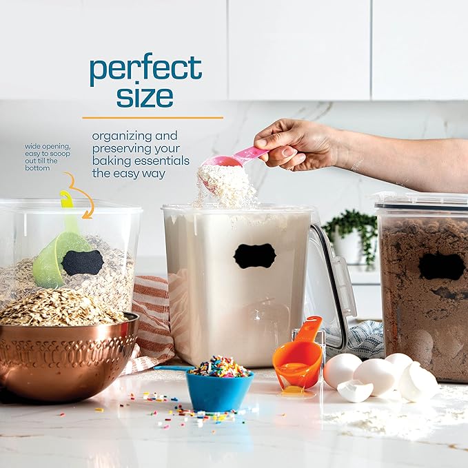 Flour Sugar Storage Containers (5.3L/4pk) Great Rice Canister Sets For The Kitchen Pantry, Large Food Storage Containers With Lids Airtight