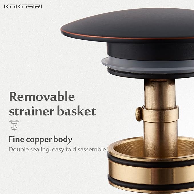 KOKOSIRI Pop Up Sink Drain with Strainer Basket, Oil Rubbed Bronze Bathroom Sink Drain with Detachable Hair Catcher Anti Clogging for Vanity Vessel Sink Without Overflow, C1002ORB