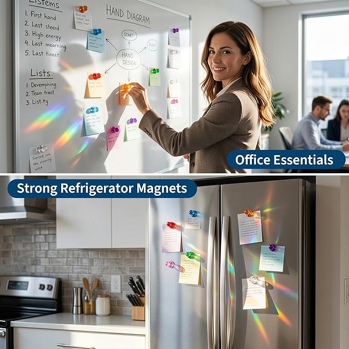 MAX Push Pin Magnets - Tiergrade 32 Pack 7 Assorted Color Strong Magnets,Use at Kitchen Home Office and School Classroom, for Refrigerator Dry Erase Board and Whiteboard.