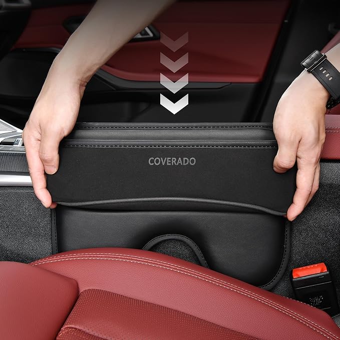 Coverado Universal Car Seat Gap Filler Organizer, Premium Suede Leather Car Seat Side Gap Filler, Seat Gap Storage Box for SUV Truck, Car Interior Accessories