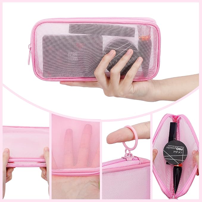 4 Pieces Mini Zipper Nylon Mesh Pouch, Mesh Cosmetic Bags Makeup Bags, Multipurpose Travel Toiletry Bags for Office Supplies and Travel Accessories (Multicolored, M)