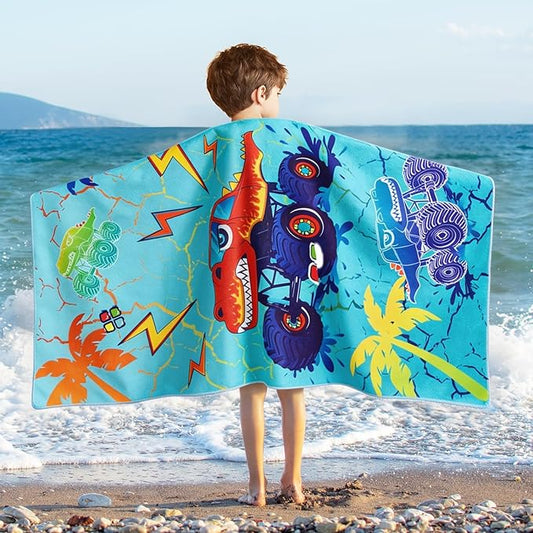 WERNNSAI Beach Towel for Kids, 30”x 60”Truck Quick Dry Sand Free Kids Beach Towel for Boys Personalized Beach Towel Pool Camping Travel Towel Soft Beach Blanket Bath Shower Towel