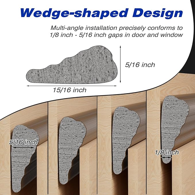 Weather Stripping Door Seal Strip for Door Frame, Window Insulation for Winter, Doors Soundproofing Gap Filler, Window Sealer Exterior Doors Weather Stripping, Foam Windows Draft Stopper (Brown, 196'')