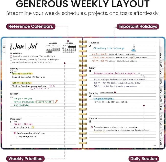 Planner 2026-2027, Academic Year Monthly and Weekly Calendar Planner, Jul 2026 - Jun 2027, Hardcover Teacher Student Planning Agenda book with Tabs, Perfect for School Office Supplies, 8.5" x 11" - Radiant Pastures