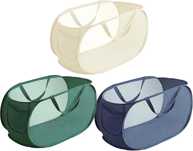 3 Pcs Popup Laundry Hamper, Sturdy Large Capacity Collapsible Laundry Basket, for Laundry Room, Toy Storage, Versatile Use - Home, Camping, Dorm, Hotel, Travel