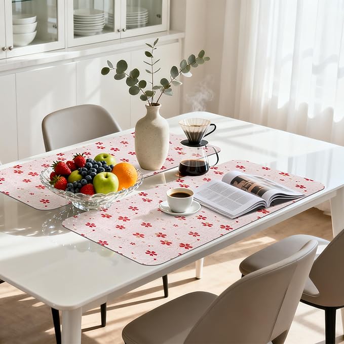 FIFTY FEET 18"x96" Non-Adhesive Shelf Liner for Kitchen Cabinets and Drawers, Washable Non-Slip PVC Cabinet Liner (Red Floral)(4 Roll)