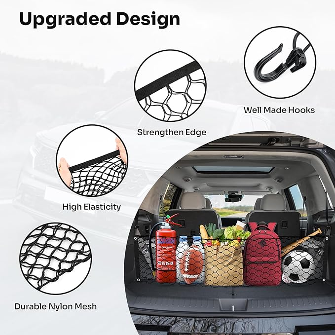 Cargo Net for 2024 2025 2026 Hyundai Santa Fe Trunk Net Envelope Style Mesh Trunk Net Organizer for Santa Fe Accessories Double Layer Elastic Nylon Rear Cargo Netting with Hooks