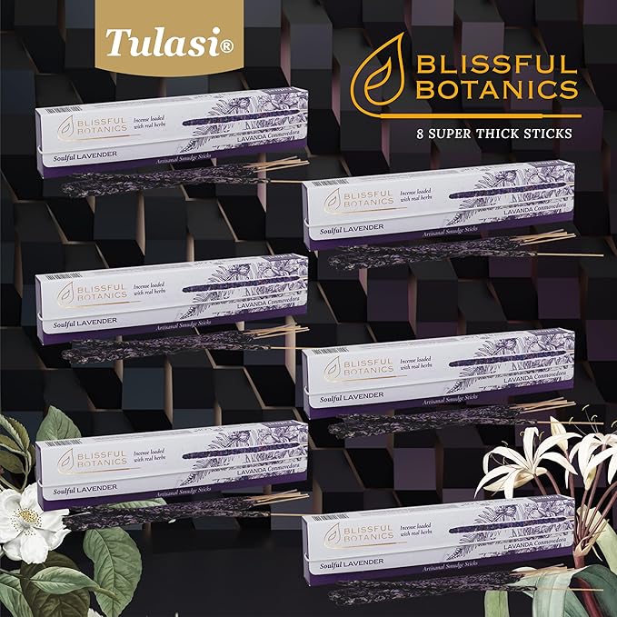 Tulasi Lavender Smudge Incense Sticks Pack – 48 Natural Smudge Sticks (6 Boxes x 8) | Long Burning (55 Min) | Aromatherapy, Spiritual Cleansing, Meditation, Air Purifying Incense | Thanks Giving