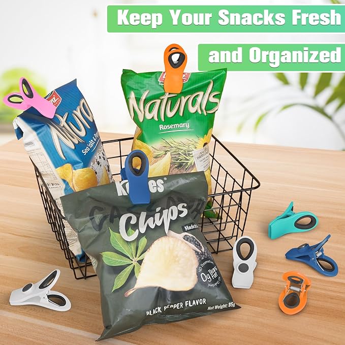 VNDUEEY 12 Pack Magnetic Chip Clips, Bag Clips, Clip for Food Packages, Kitchen Clip with Magnet for Refrigerator, Plastic Multi-Colors for Food Storage