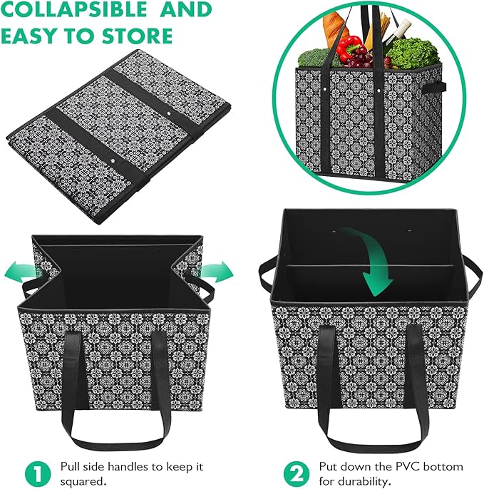 WISELIFE Reusable Grocery Bags 8 Pack,Large Grocery Tote Bag Water Resistant Shopping Bags Foldable Grocery Bag for Clothes,Shoes and Picnic,Black