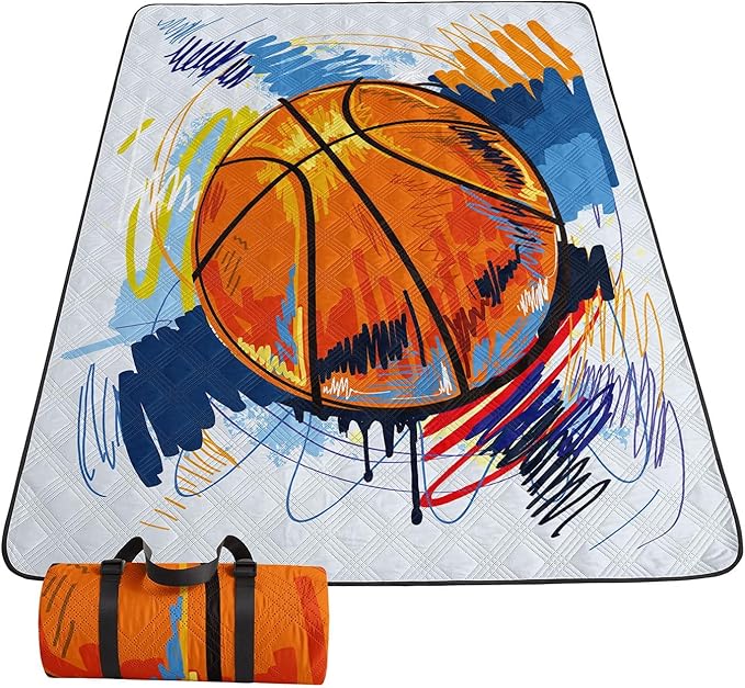 Outdoor Picnic Blanket,Portable Sandproof Waterproof Picnic Mat,Painted Basketball Printed Camping Beach Mat for Sand and Wet Grass Hiking (Painted Basketball S)