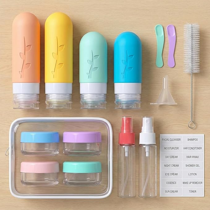 16 Pack Travel Bottles Set - TSA Approved Leak Proof Silicone Squeezable Containers for Toiletries, Conditioner, Shampoo, Lotion & Body Wash Accessories