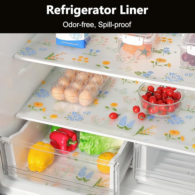 INNOLITES Shelf Liners for Kitchen Cabinets Non-Adhesive Drawer Liner with Floral, Waterproof Durable Easy to Clean, for Refrigerator, Shelves (Colorful Floral, 23.6" x 360")