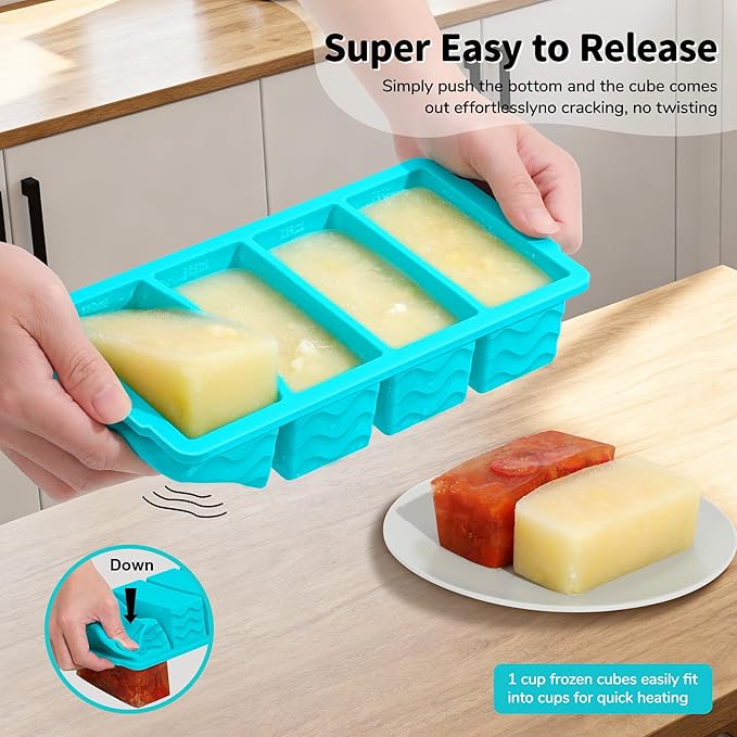 3-Pack Silicone Freezer Trays with Lid,2 Large 2-Cup(500ml)&4 Medium 1-Cup(125ml)&6 Small 1/2-Cup(75ml) Soup Freezer Container Molds,Ice Cube Tray For Meal Prep&Freezing Soup,Stews,Sauces