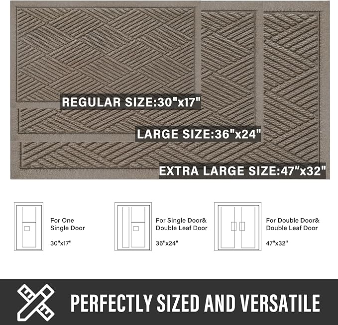 Sturdy Front Door Mat, Absorbent Muddy Dirt Resist Welcome Door Mats Outdoor Indoor, Stain and Fade Resistant, Non-Slip Rubber Backing Low Profile Doormat for Entryway, 36×24, Beige