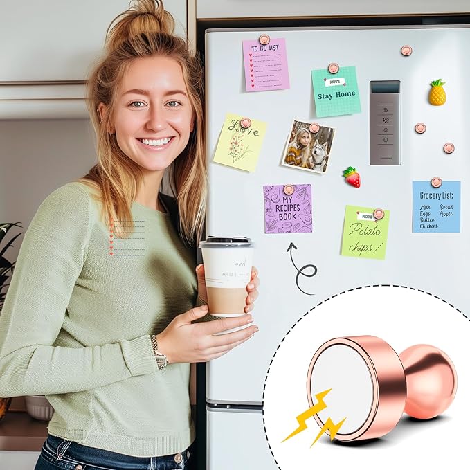 FINDMAG Refrigerator Magnets, Cool and Powerful Locker Magnets, Strong and Cute Magnetic Push Pins for Whiteboard, Stylish Dry Erase Board Magnets for Office, Classroom, Kitchen, Pack of 28 (Rose Gold)