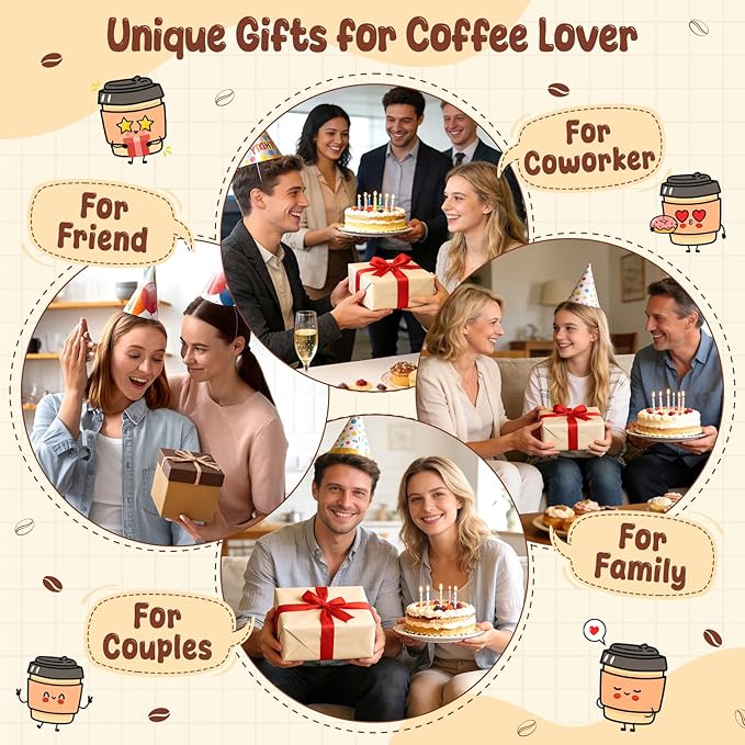 Coffee Lover Birthday Gifts for Coworker Female Women Men Best Friend Sister Coffee Gifts Espresso Happy Birthday Decoration Card Knitted Crochet for Her Him Son Daughter Wife Husband Boss