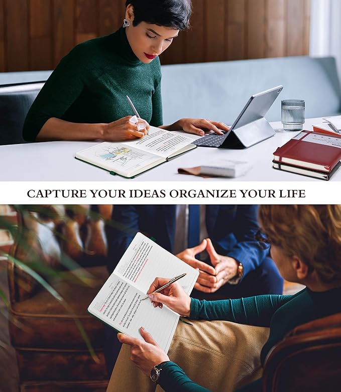 Lined Journal Notebook for Writing, A5 100 GSM Thick Paper, Leather Hardcover Journal for Woman Men, Travel Journal Diary 160 Pages(5.75'' X 8.38'' Darkgreen)