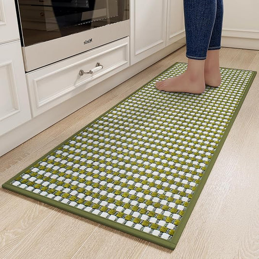 YDKGL Kitchen Runner Rugs Non Slip Washable, Super Absorbent Soft Chenille Braided Kitchen Mats for Floor Rubber Backing Sink Mat Standing Hallway Floor Mat, Easy Clean, Green 17"x59"