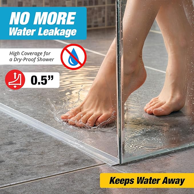 Shower Threshold Water Dam Barrier 98" - Transparent Collapsible Walk in Shower Water Guard - Door Bottom Seal Strip Leak Guard by Hippo Dam