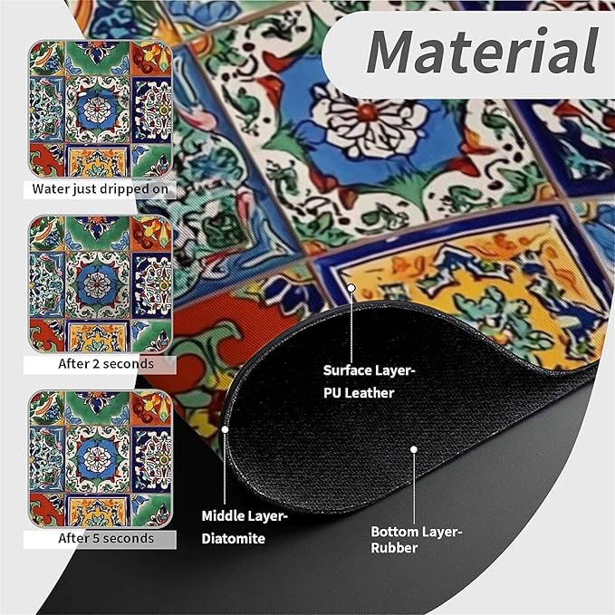 Kitchen Sink Splash Guard，Colorful Mexican tile Faucet Mat Sink Gadgets-Super Absorbent Fast Drying Mat Drip Catcher for Kitchen, Bathroom,Sink Mat, Dish Drying Mat, Bathroom(15" X 5.5" )