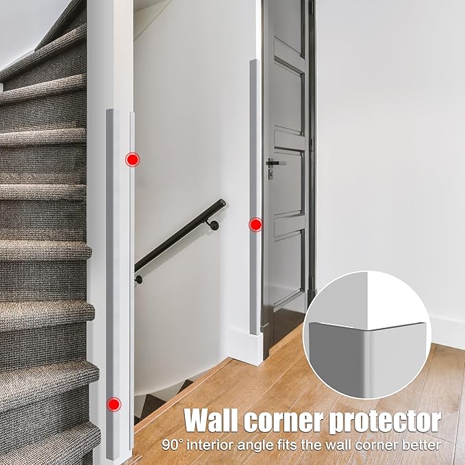Frychee Wall Corner Protector, Walls Edge Protector, Self-Adhesive Wall Corner Guards, PVC Double-Sided Edge Protector, Furniture Stairs Guard (Gray 2PCS 120cm/47.2in)