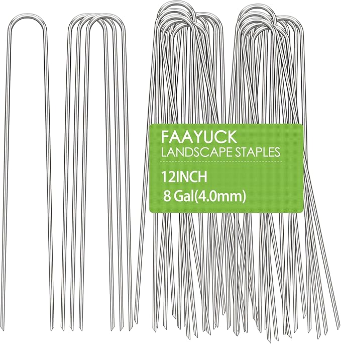 12 Inch Landscape Staples, 12/25/50/100 Pack Galvanized Garden Stakes, Heavy Duty 8 Gauge U-Shaped Ground Stakes for Weed Barrier Fabric, Irrigation Tubing, Fence, Outdoor Decorations