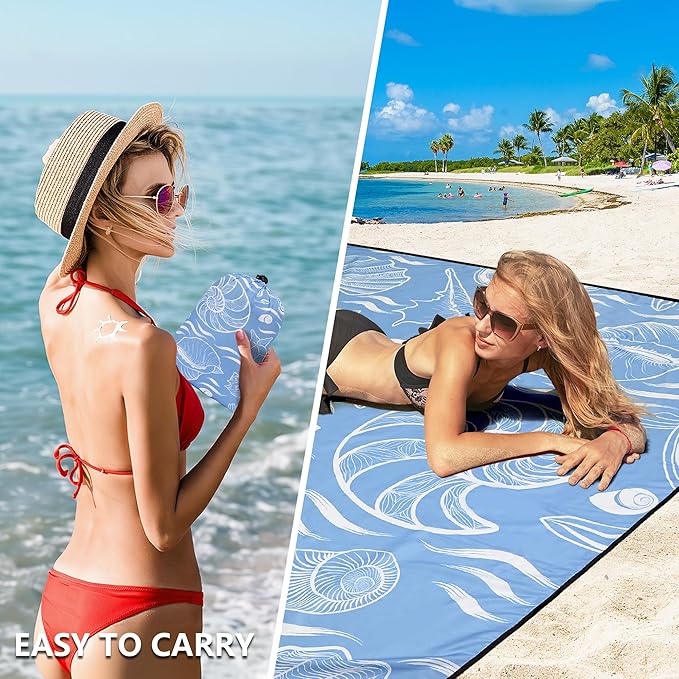 WIWIGO Beach Blanket Waterproof Sandproof Beach Mat 79" X 83"/10'x9' for 2-8 Adults Quick Drying Outdoor Picnic Mat Beach Accessories for Travel, Camping, Hiking