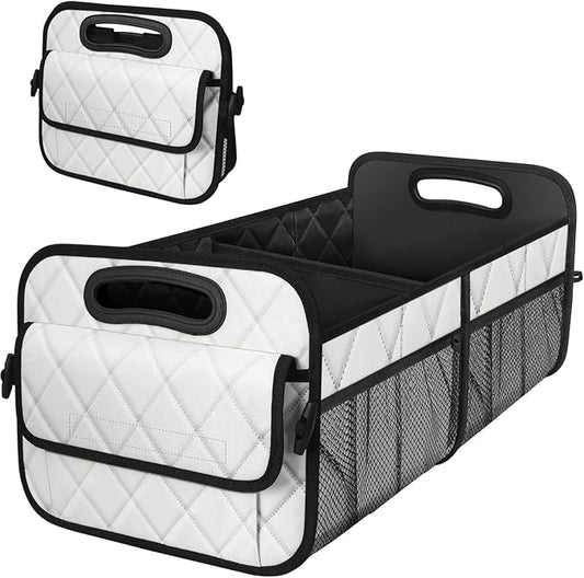 Deosk Trunk Organizer with 6 Pockets - Car Storage Accessory for SUVs, Minivans, and Trucks - 50L Waterproof Polyester (Medium, Beige)