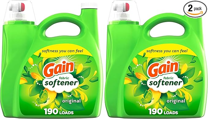 Gain Liquid Fabric Softener,Original Scent,140 FL OZ,190 Loads,Liquid Fabric Softener For Soft,Fresh Laundry,(Pack of 2)