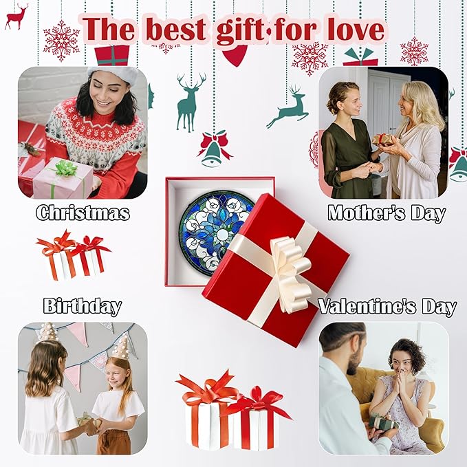 Stained Glass Window Hanging, Boho Style Sun Catchers Diamond Glass Panel Hangings Tiffany Suncatcher Decor for Birthday for Women, Men, Wife, Aunt, and Mom 6.3 in