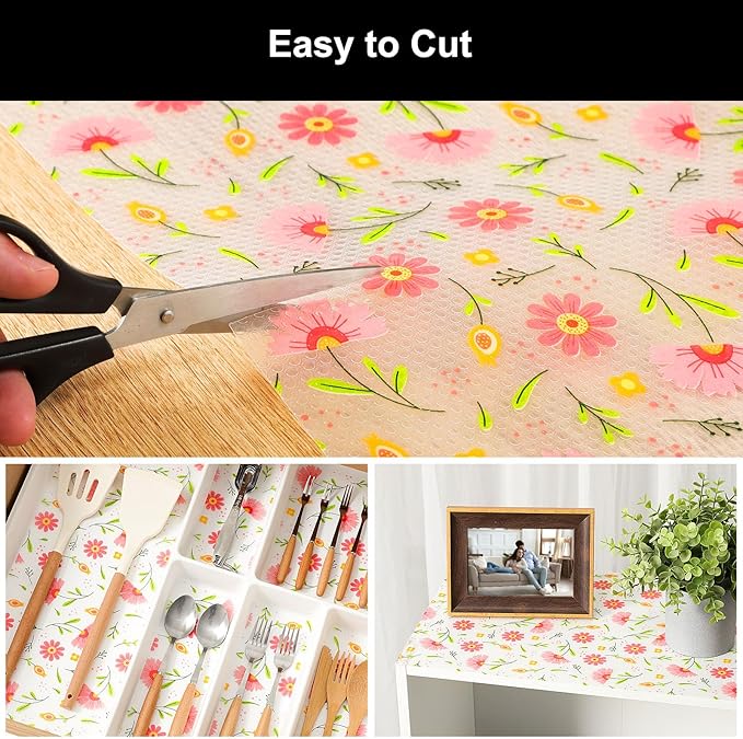 Cooyes Shelf Liner - Premium Non-Adhesive Cabinet & Drawer Liner for Kitchen - Waterproof Shelf Paper with Modern Pattern - Durable EVA Cabinet Mat - Easy to Cut (17.5" W x 197" L)