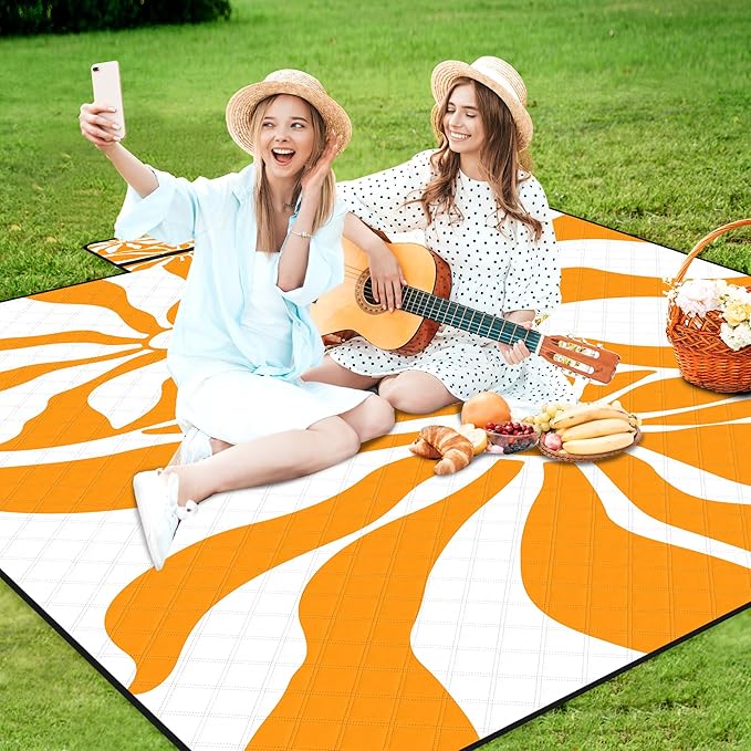 Picnic Blankets Waterproof Sandproof,79''*79'' Large Washable Soft and Comfortable Outdoor Beach Blanket, Foldable Portable Picnic Mat Beach Vacation Essentials for Camping, Park, Lawn and Wedding