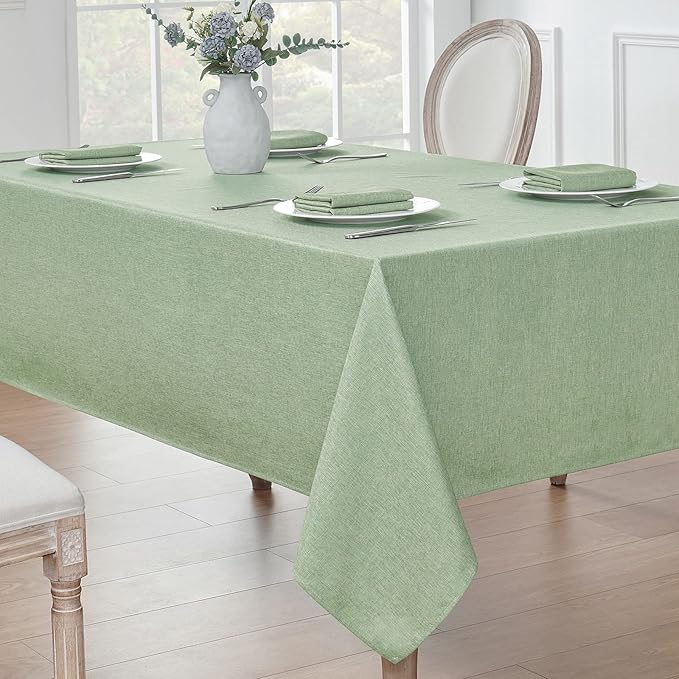 2 Pack Rectangle Tablecloth, 60x84 inch, Water Resistant Wrinkle Free Linen Textured Table Cloth Washable, Decorative Fabric Table Cover for Dining, Party and Camping, Sage Green