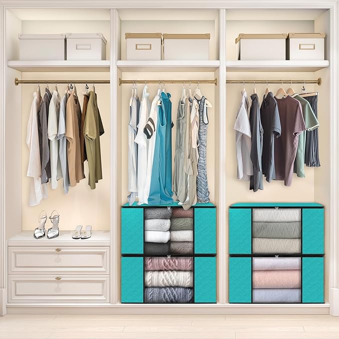 Fab totes Storage Bags, Clothes Blanket Storage Bins Foldable Closet Organizers with Reinforced Handle for Home Dorm Storage and Organization, Fabric Bags for Organizing Sheets, Clothing (Green, 10 Pack)