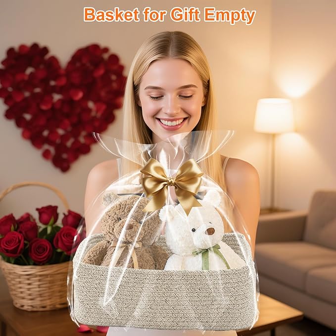 Ordn2Ordn Small Storage Baskets for Organizing, Woven Storage Bins for Shelves, Empty Gift Basket, Cute Decorative Closet Organizer, Baby Rope Basket, Dog Toy Storage, 11x7.5x4.5”, 3-Pack Mixed Brown