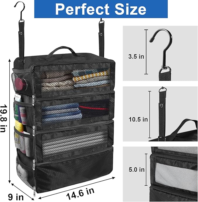 Suitcase Organizer, Travel Luggage Organizer Portable Hanging Travel Shelves Collapsible Hanging Packing Cubes for Carry-on Suitcase