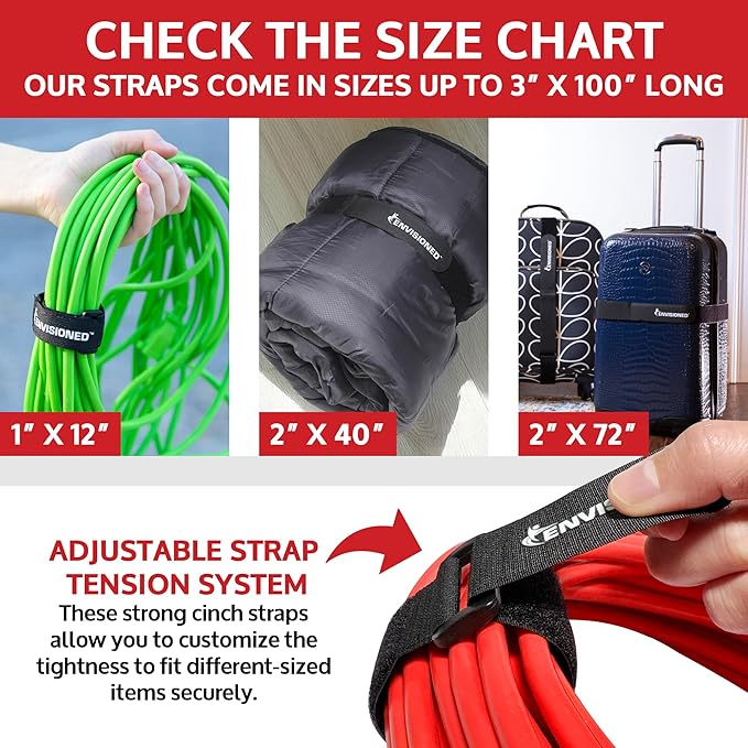 Reusable Cinch Straps 1.5" x 40" - 6 Pack, Multipurpose Strong Gripping, Quality Hook and Loop Securing Straps (Black)