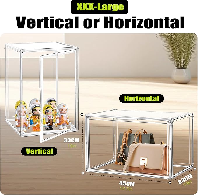 5 Pack XXX-Large Acrylic Display Case 17.7''x13''x13'' Tall Boot Storage Box Handbag Organizer for Closet Clear Boot Organizer Stackable Figure, Collectibles, Helmet Showcase with Magnetic Lid